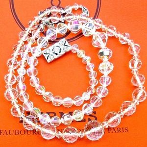 2 Vintage NECKLACES AB CRYSTAL Glass Faceted Bead Fancy Clasp MAISEL Hi End